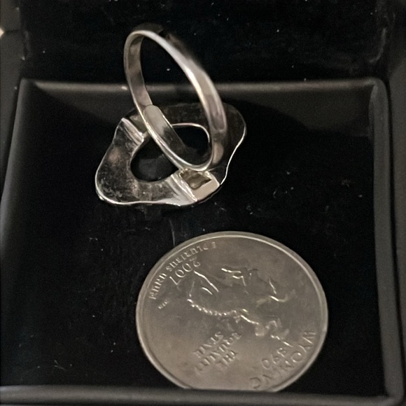 Vintage Art Deco Sterling Silver Blue Sapphire Gemstone Floral Ring - Picture 9 of 16